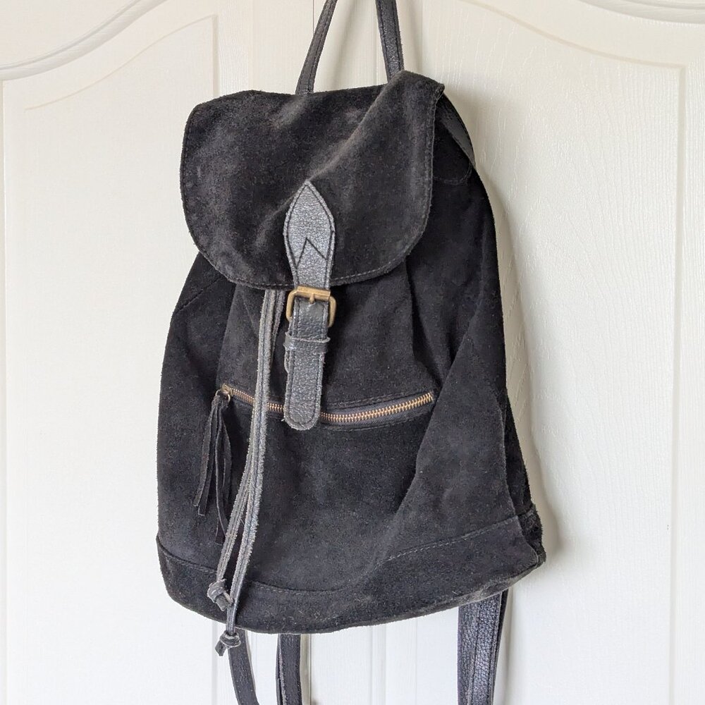 Black suede backpack made in Italy